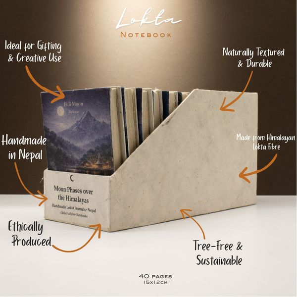 Med Mixed Mountain Moon Phase Notebooks - (12x8cm) - 40 pages (3x4 assorted Des) - In Display Case