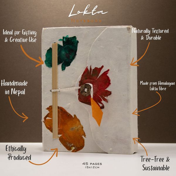 Med Lokta Button Lock Notebook (15x12cm) - 45 pages - Crafted Real Himalayan Floral Design