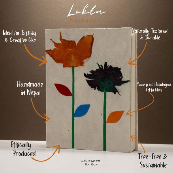 Med Lokta Notebook (15x12cm) - 45 pages - Crafted Real Himalayan Floral Design