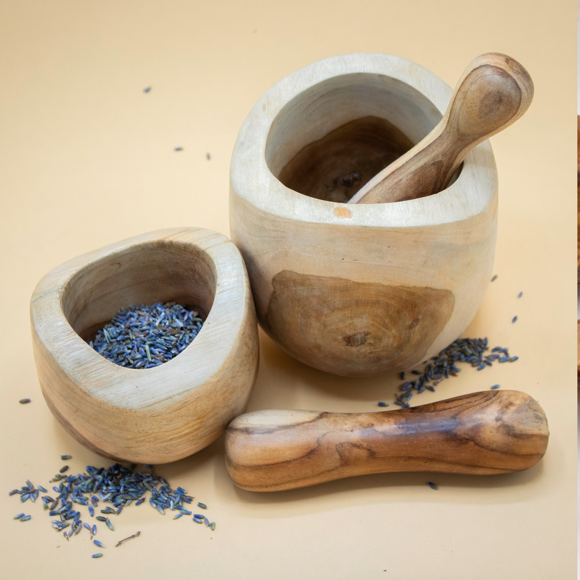 Teak wood pestle and mortar