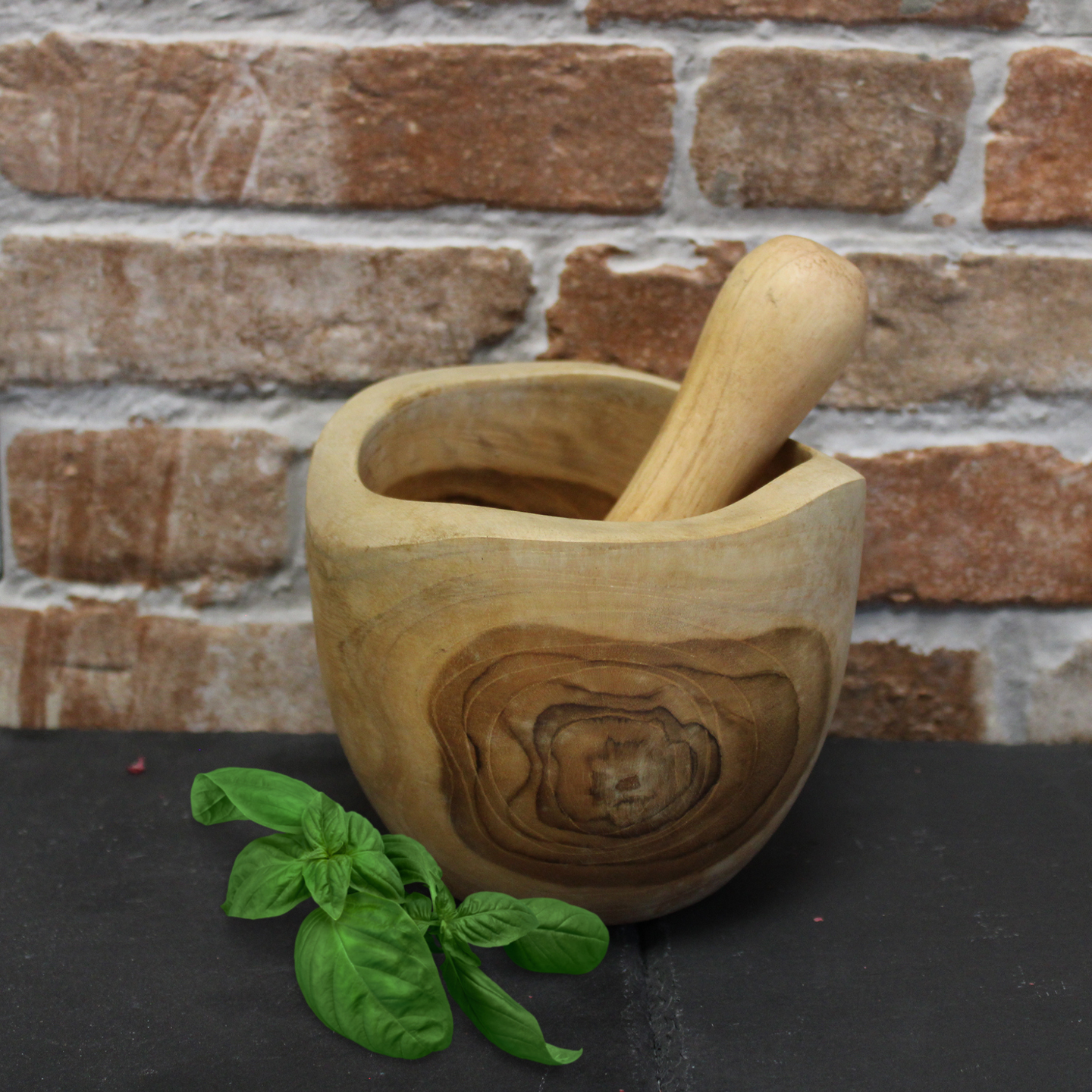 Teak wood pestle and mortar