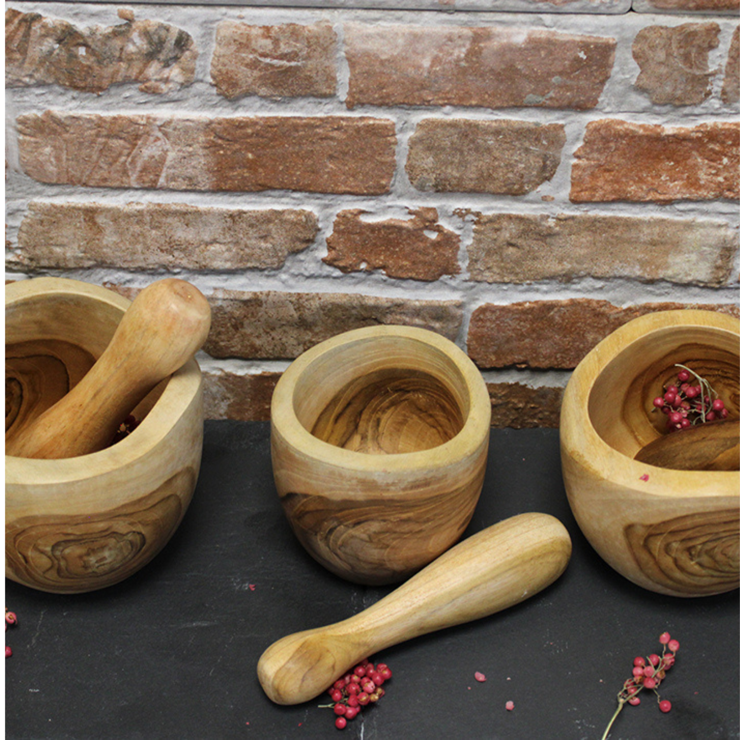 Teak wood pestle and mortar