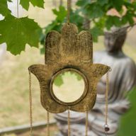 Indian Chimes - Hamsa Lrg Mirror 5 Bells - 19x65cm