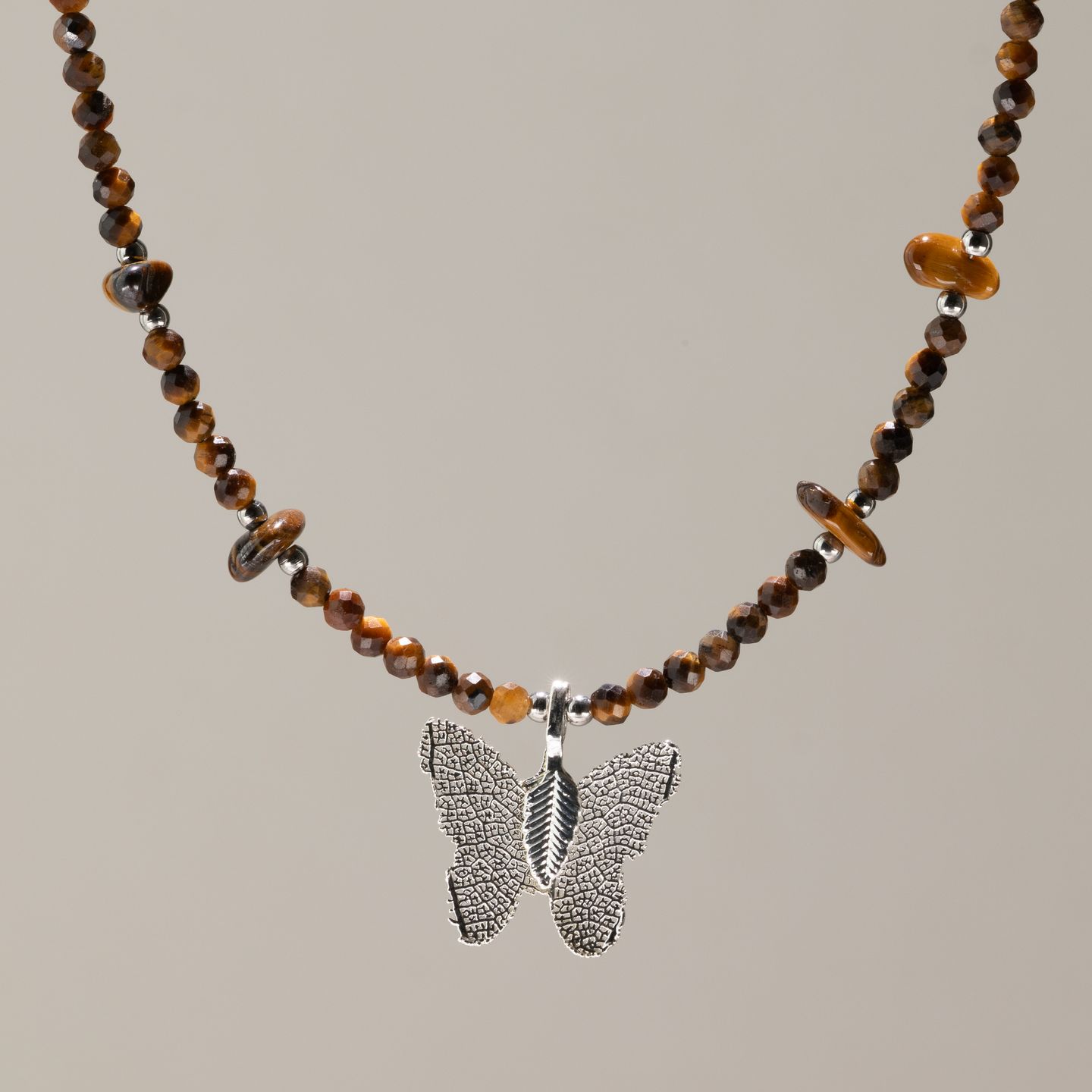 Nymph Gemstone Necklaces - Real Leaf Butterfly Pendant