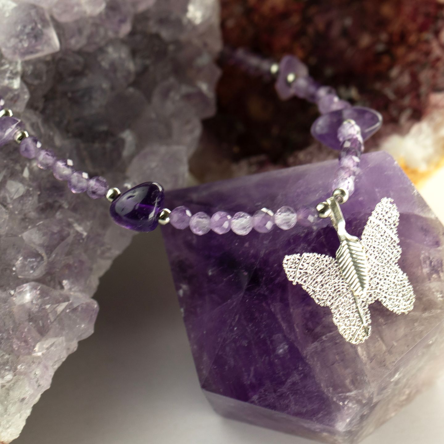 Nymph Gemstone Necklaces - Real Leaf Butterfly Pendant