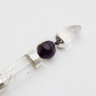 Axis of Grace Wand - Amethyst & Rose Quartz Spheres, Quartz Stem - 12cm