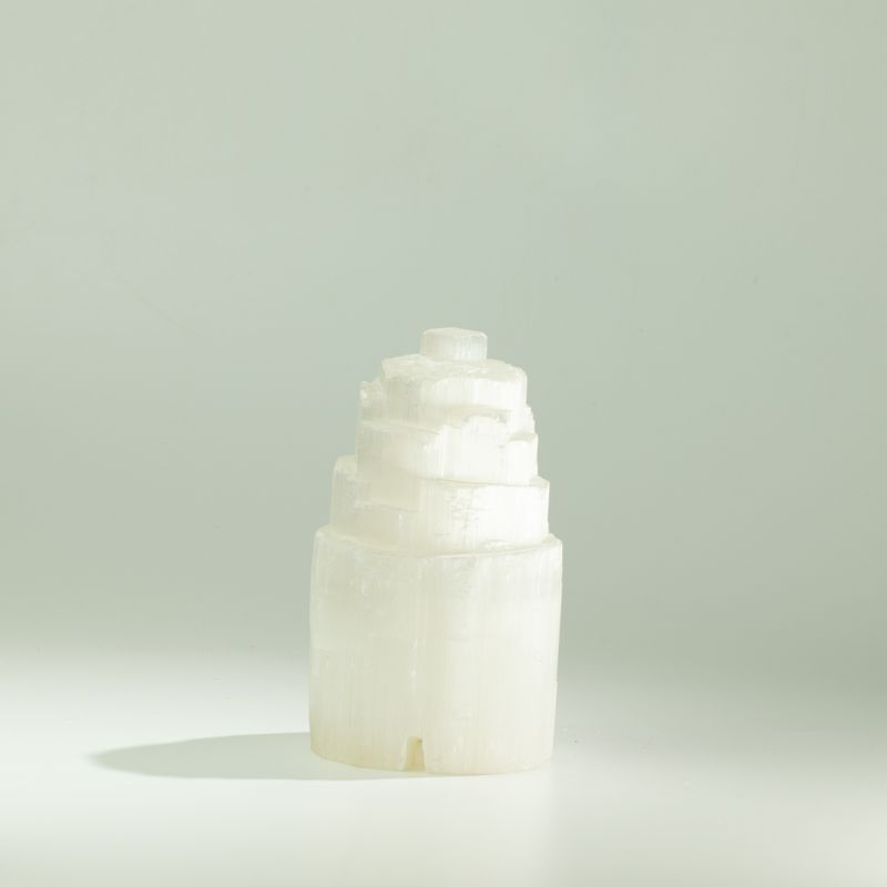 Natural Selenite Tower Lamp - 15 cm