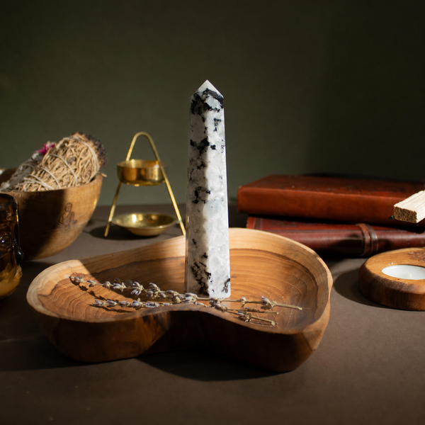 Gemstone Six Face Obelisk Points approx 17cm - Rainbow Moonstone