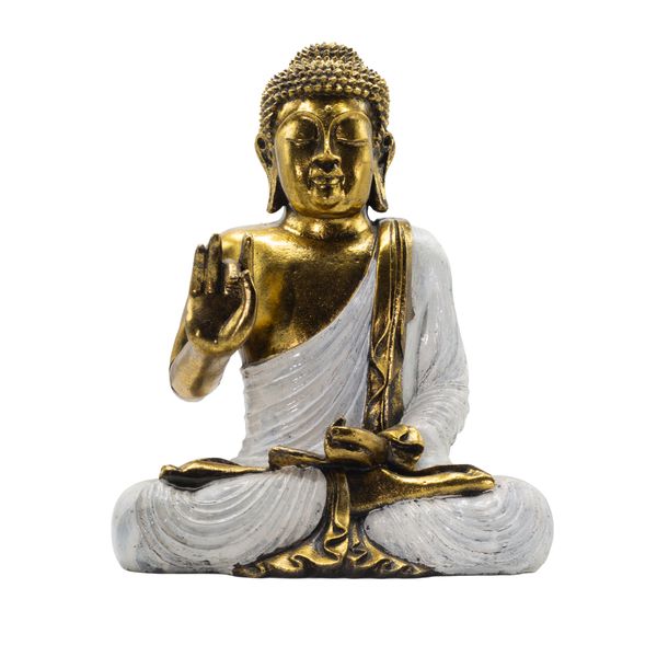 White & Gold Buddha - Extra Large 40cm - Abhaya Mudra (No Fear)- Statement Piece