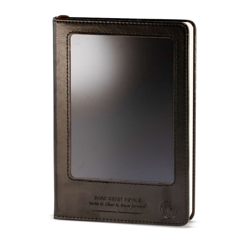 Intention Note Book - LCD Wipe Screen - Black Leather Effect - Brass Leaf - 80 Leafs