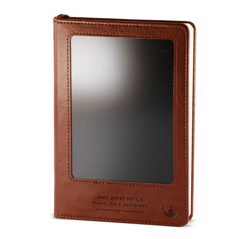 Intention Note Book - LCD Wipe Screen - Brown Leather Effect - Brass Leaf - 80 Leafs