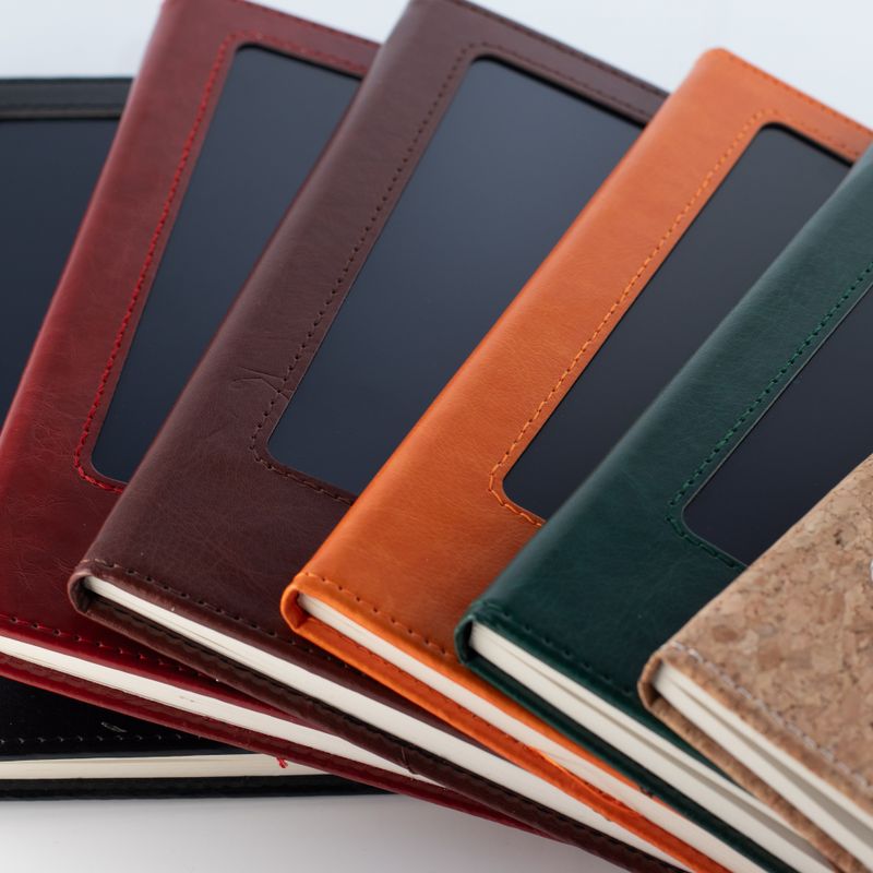 Intention Note Book - LCD Wipe Screen - Orange Leather Effect - Brass Leaf - 80 Leafs