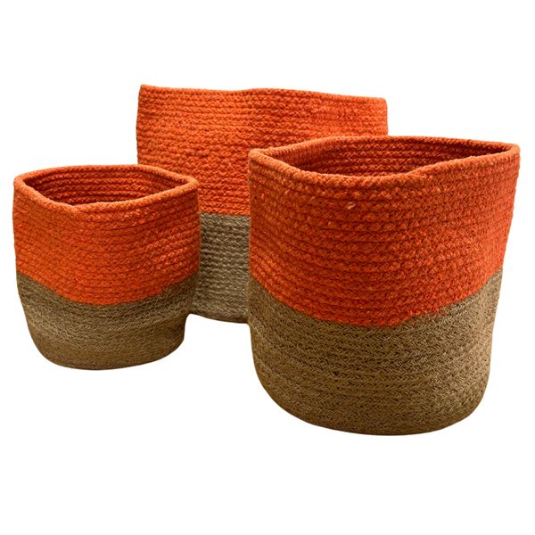 Set of 3 Cotton Rope Storage Baskets - Orange