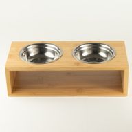 PAW Food Bowls - Lrg Double Stainless Steel (201) in Wooden Stand - 2x13cm