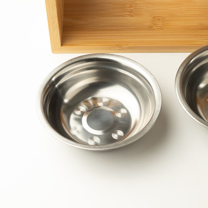 PAW Food Bowls - Lrg Double Stainless Steel (201) in Wooden Stand - 2x13cm