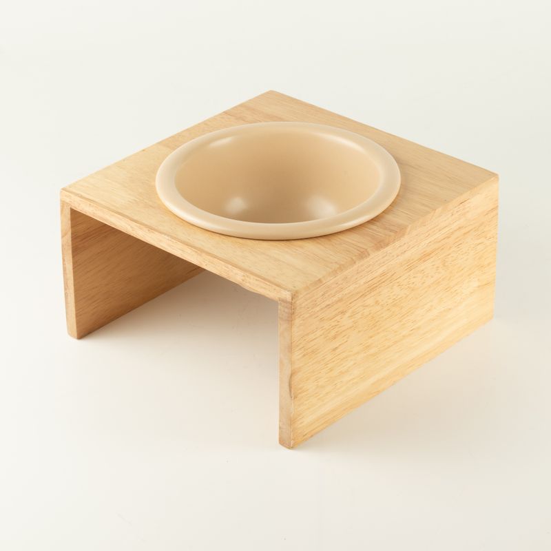 PAW Food Bowls - Lrg Single Ceramic in Wooden Stand - 14cm