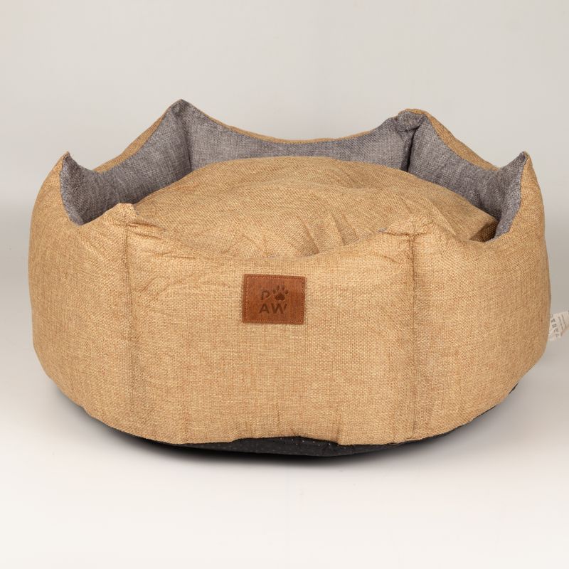 Paw Bed - Medium Royal Crown - Sand & Grey - 50x50x26cm