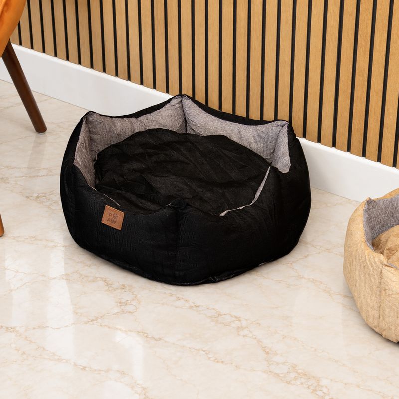 Paw Bed - Large Royal Crown - Black & Grey - 50x50x26cm