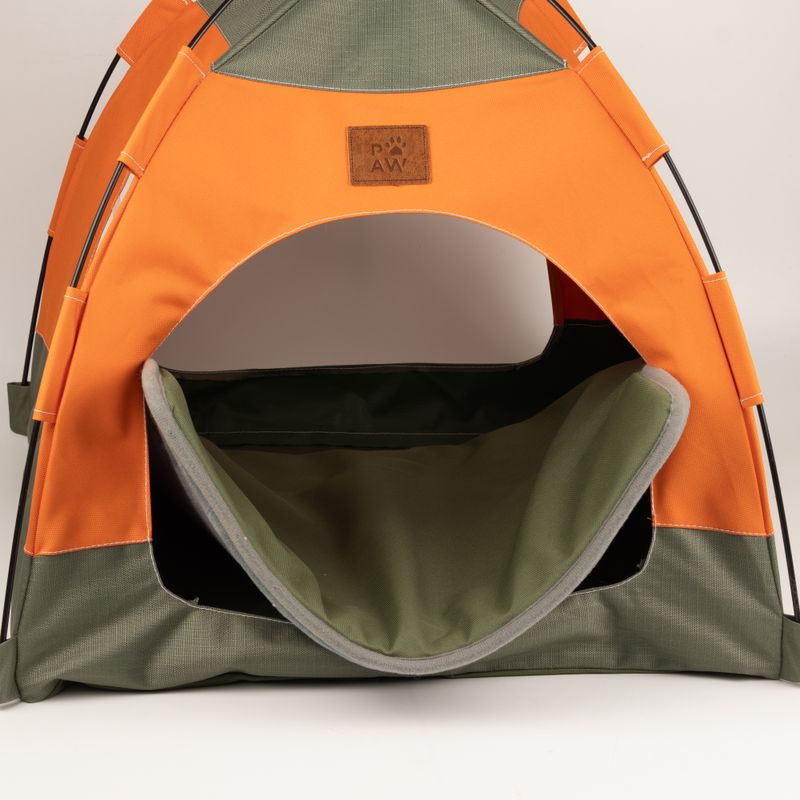 Paw Bed - Green & Orange Tent - 48x48x40cm