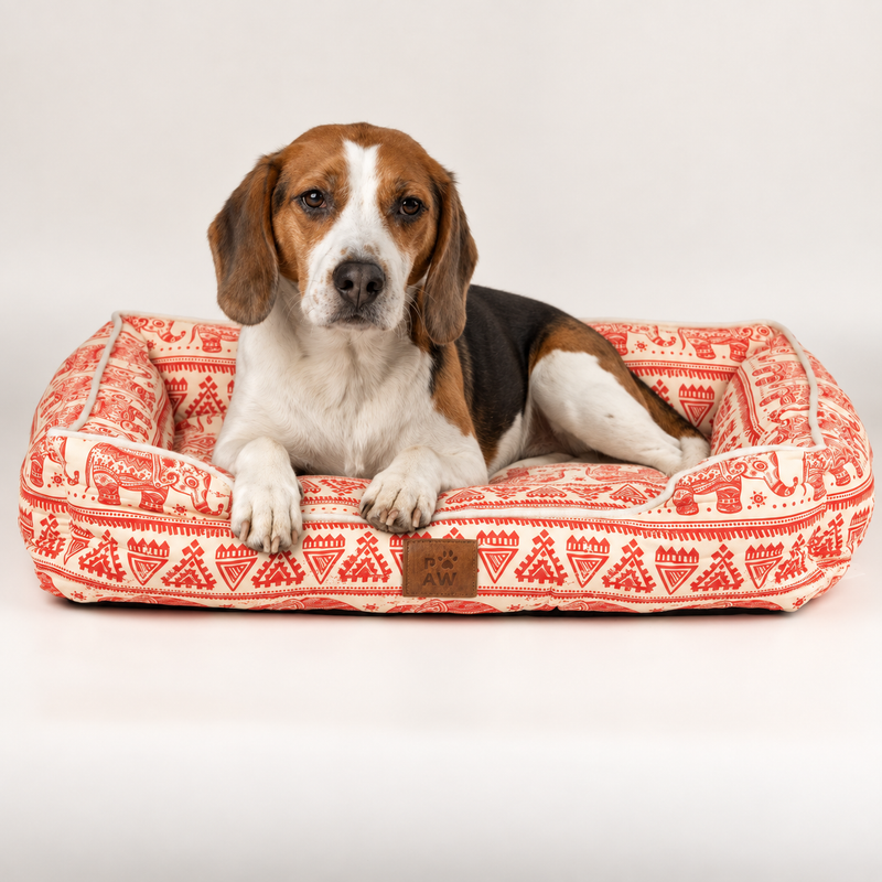 Paw Bed - Lucky Elephant - Red 60x50x14cm