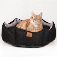 Paw Bed - Large Royal Crown - Black & Grey - 50x50x26cm