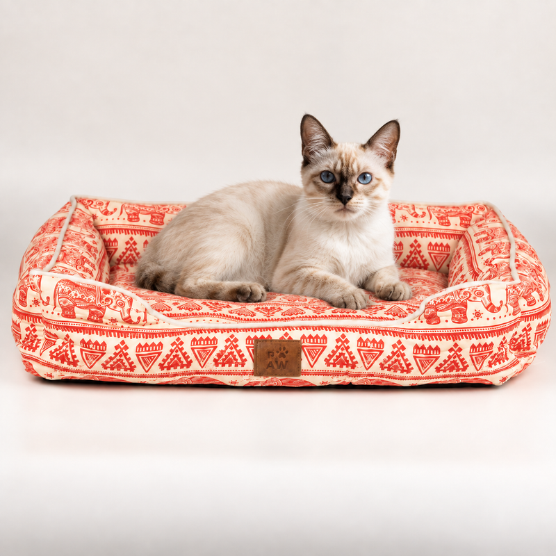 Paw Bed - Lucky Elephant - Red 60x50x14cm
