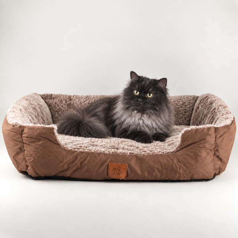 Paw Bed - Medium Plush Teddy Brown - 70x55x18cm