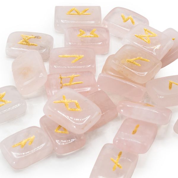 Flat Runes Stone Set in Pouch - Rose Quartz