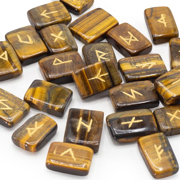 Flat Runes Stone Set in Pouch - Tigereye