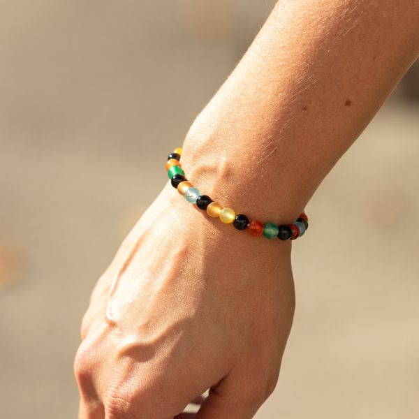 Petite Power Bracelet (17cmx6mm) - Rainbow Jade (Simulated)