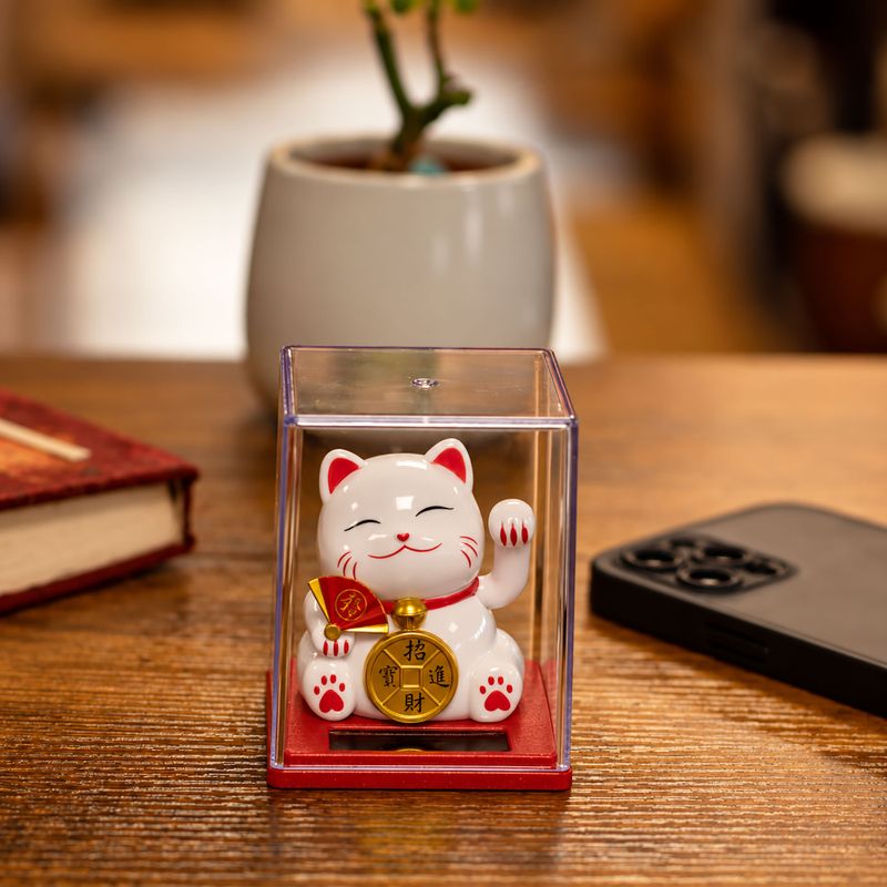 Mini Solar Powered Money Cat in Box - White