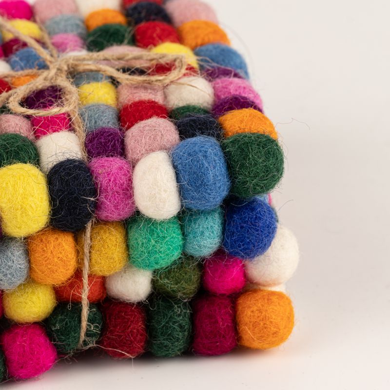 Felt Ball Square Coasters - 10cm Multi Grey colour (set of 4)