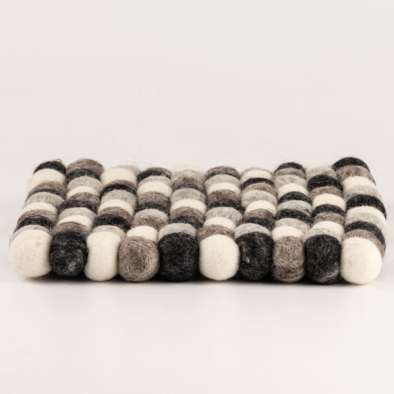 Felt Ball Square Placemat - 20cm Multi  Grey Colour