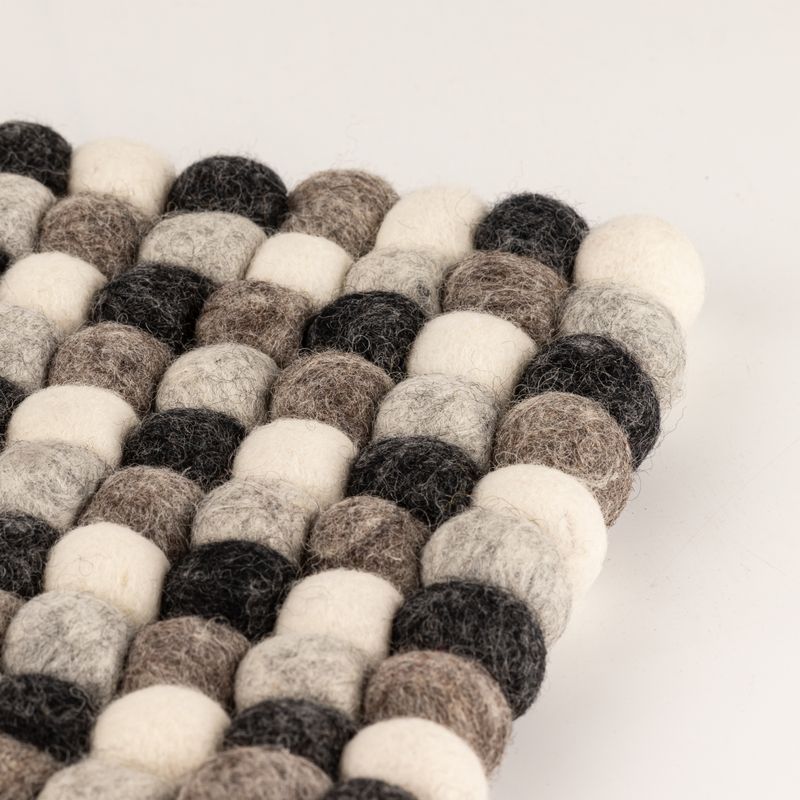 Felt Ball Square Placemat - 20cm Multi  Grey Colour