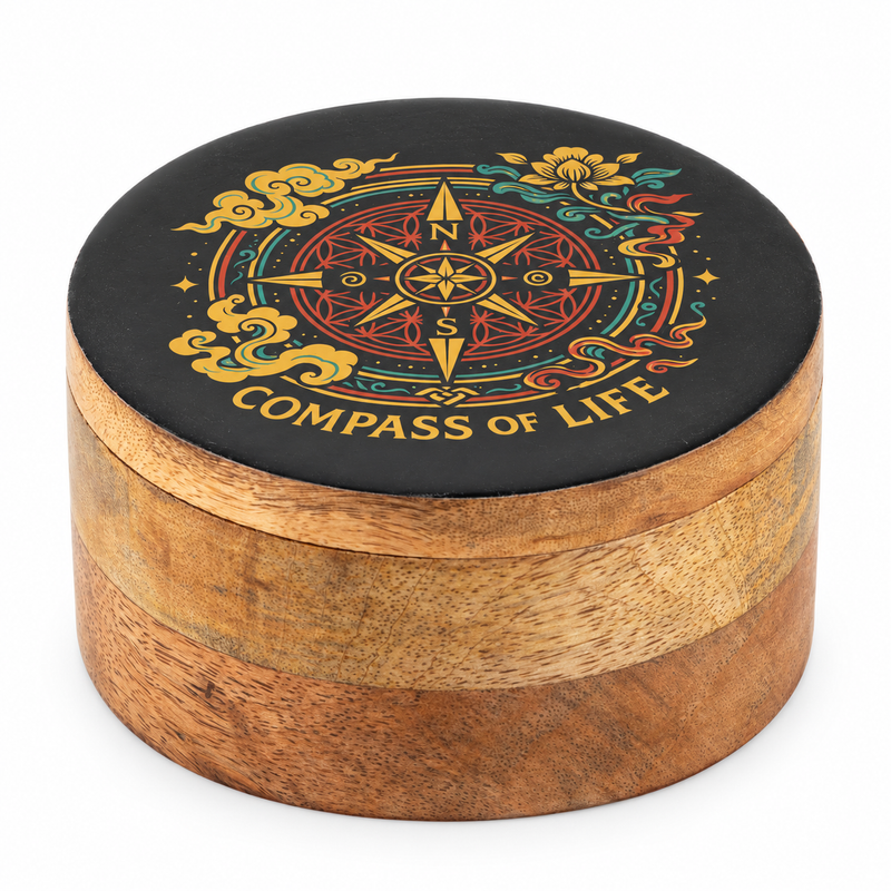 Round Enamelled Box - Compass of Life