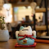 Ceramic Money Cat Bank - Blue on Cushion
