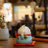 Ceramic Money Cat Bank - Blue on Cushion