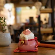 Ceramic Money Cat Bank - Pink on Cushion