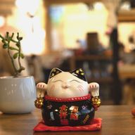 Ceramic Money Cat Bank - Black on Cushion