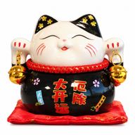Ceramic Money Cat Bank - Black on Cushion