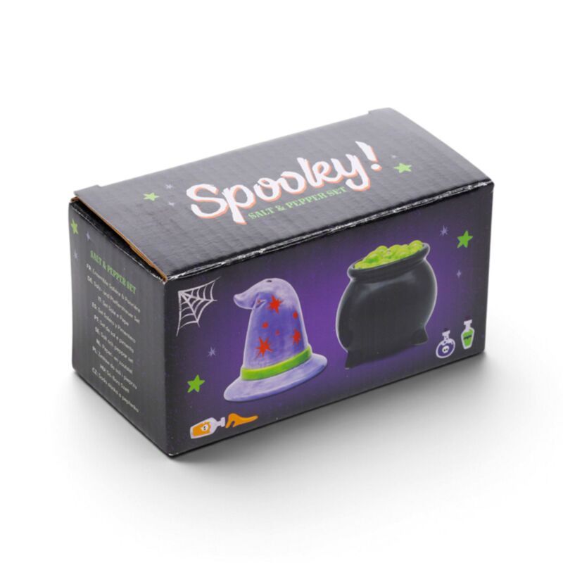 Spooky Witches Hat & Cauldron Ceramic Salt & Pepper Set