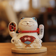 Solar Money Cat Wooden Base  - Blue moving Hand