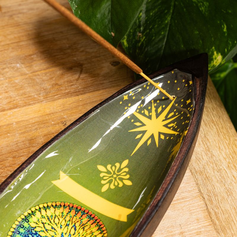 Enamel Incense Bowl - Mango Wood - Tree of Life