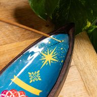 Enamel Incense Bowl - Mango Wood - Mandala