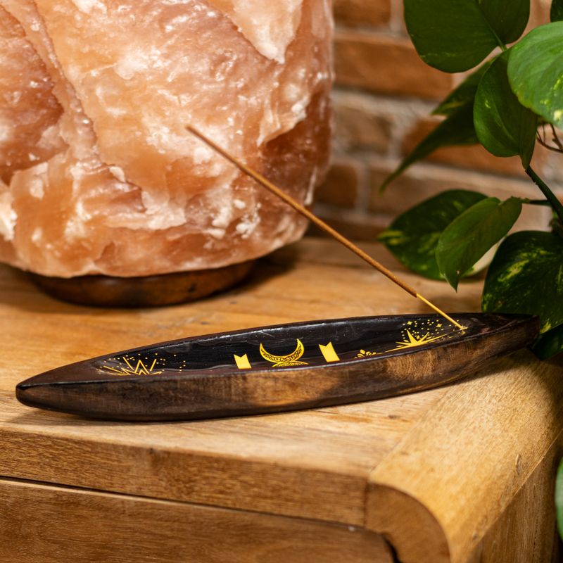 Enamel Incense Bowl - Mango Wood - Triple Moons