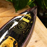 Enamel Incense Bowl - Mango Wood - Hamsa