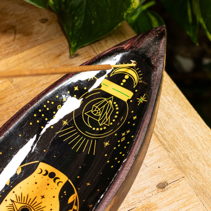 Enamel Incense Bowl - Mango Wood - Hamsa