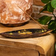 Enamel Incense Bowl - Mango Wood - Hamsa