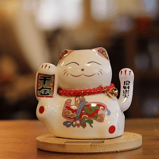 Solar Money Cat Wooden Base - Pink Moving Hand