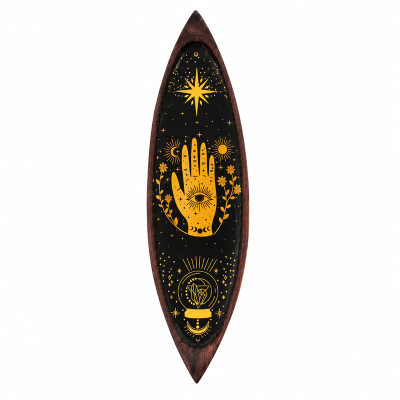 Enamel Incense Bowl - Mango Wood - Hamsa